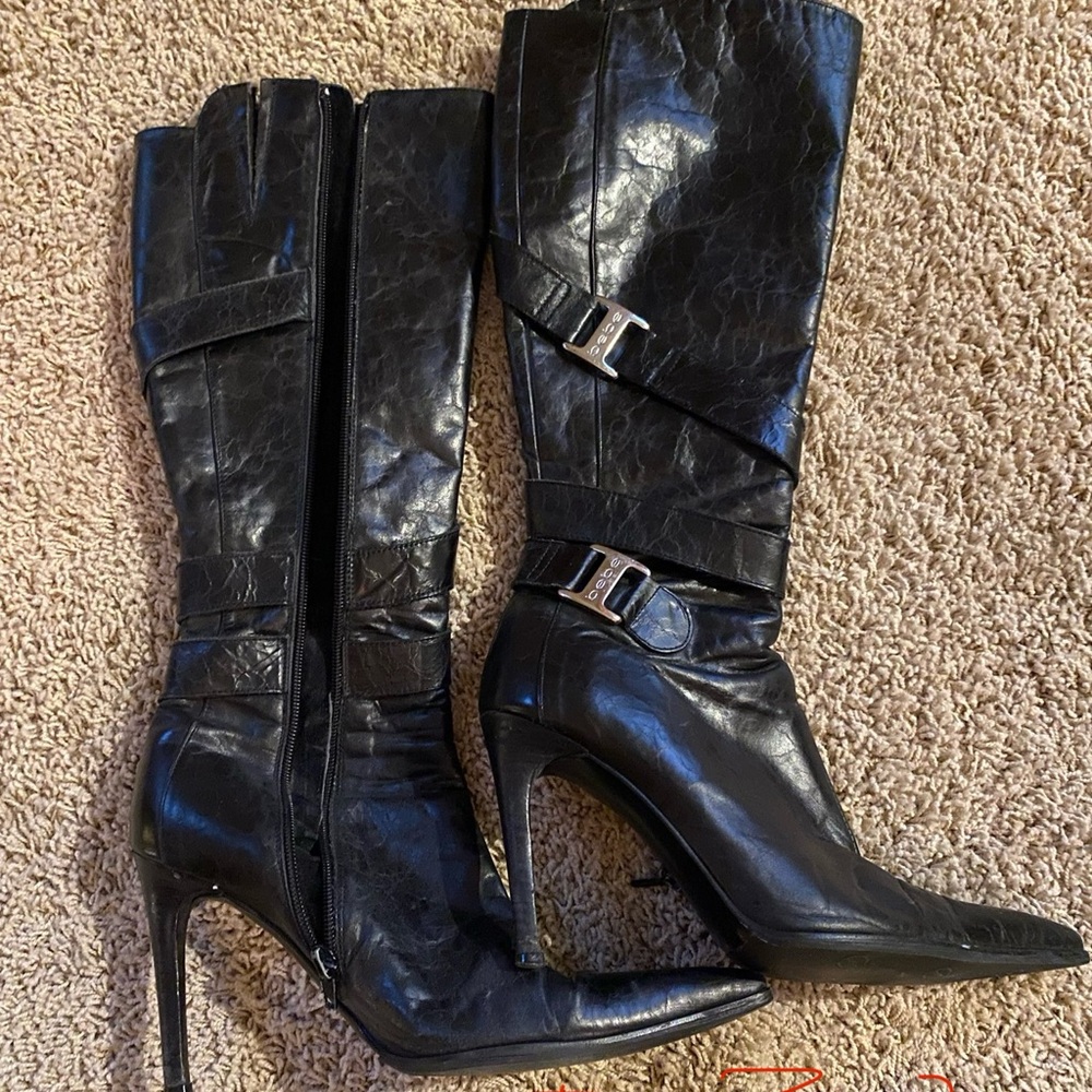 bebe Black Textured Heeled Boots